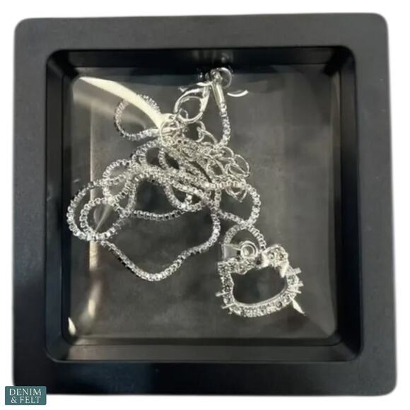 Hello Kitty Crystal Pendant Necklace Silver Tone Adjustable Chain Cute Gift - Picture 7 of 7